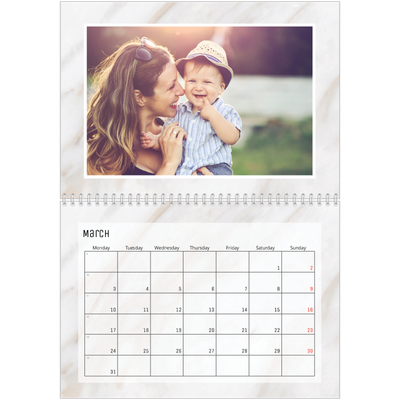 A4 Double Photo Calendar — Marble backgrounds [March]