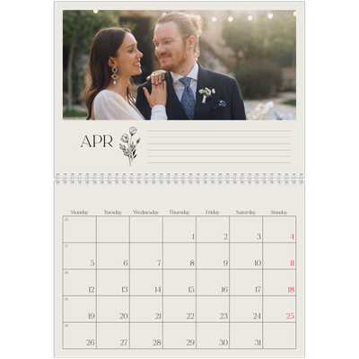 A4 Double Photo Calendar — Initials in bloom [April]